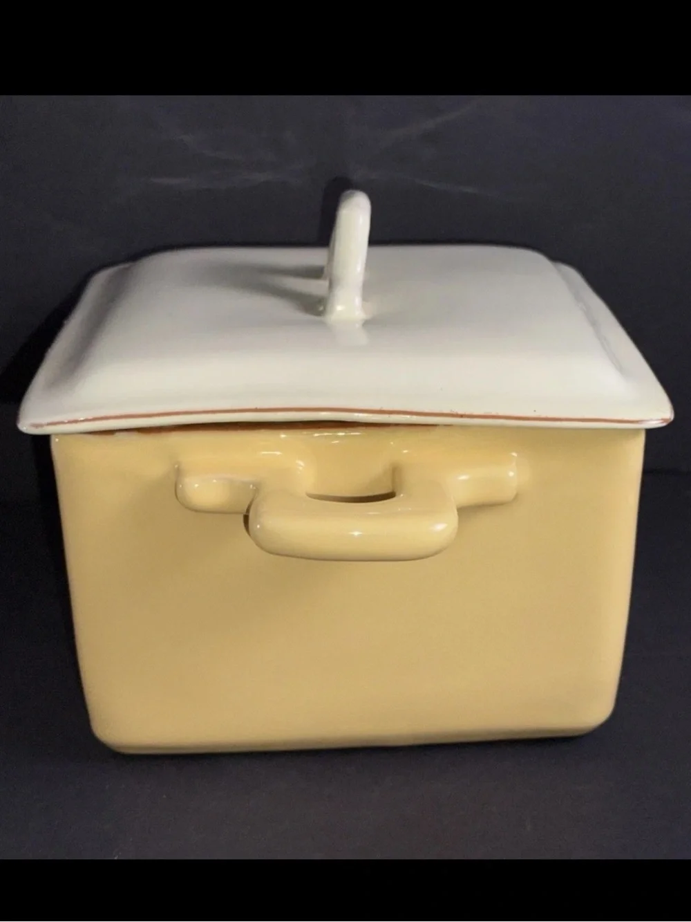 Vietri Cucina Fresca Casserole & Lid 1.75 Quart Square Cream Saffron